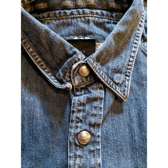 Harley Davidson Sleeveless Distressed Denim Button Shirt Vest Men's Size Large - Picture 6 of 8